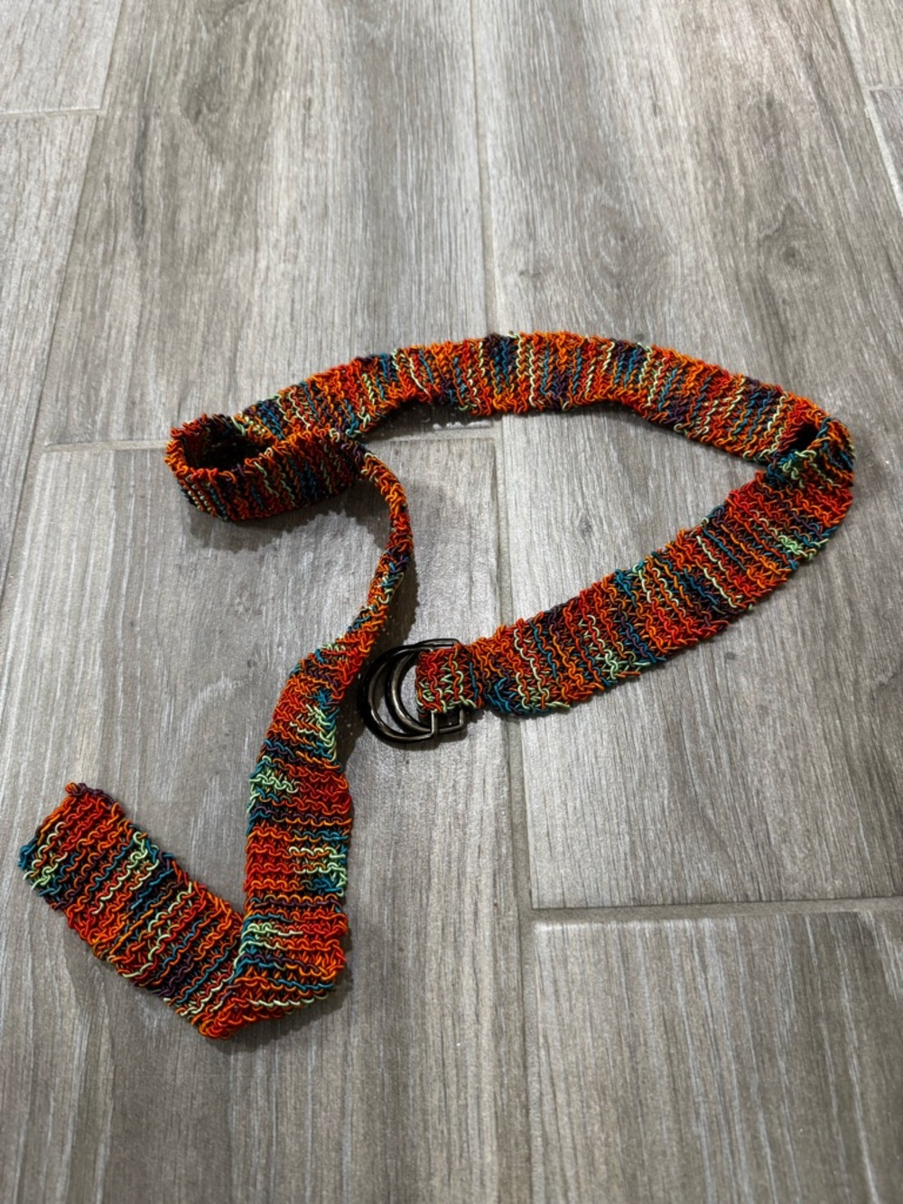 Colorful Multicolor Knit Waist Belt with Double Ring Buckle